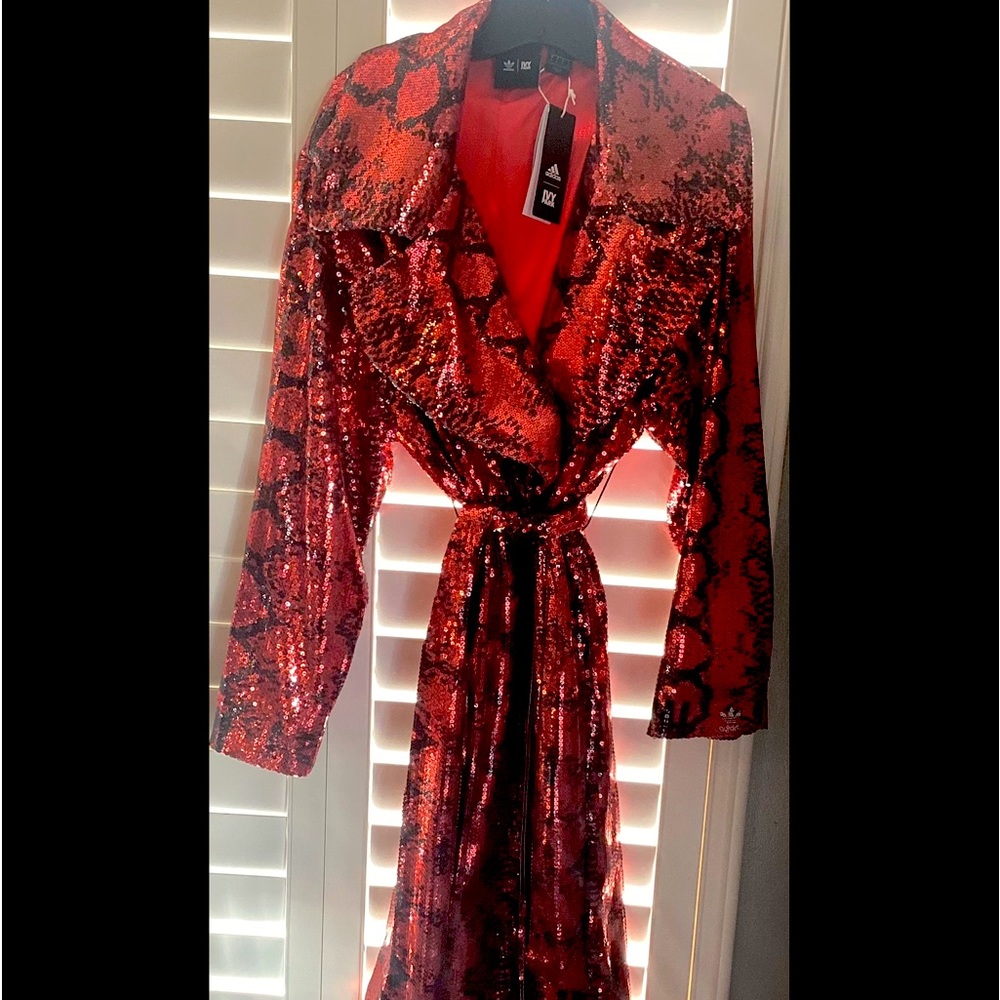 ADIDAS X IVY PARK Sequin Trench Coat Red/Black  NWT
